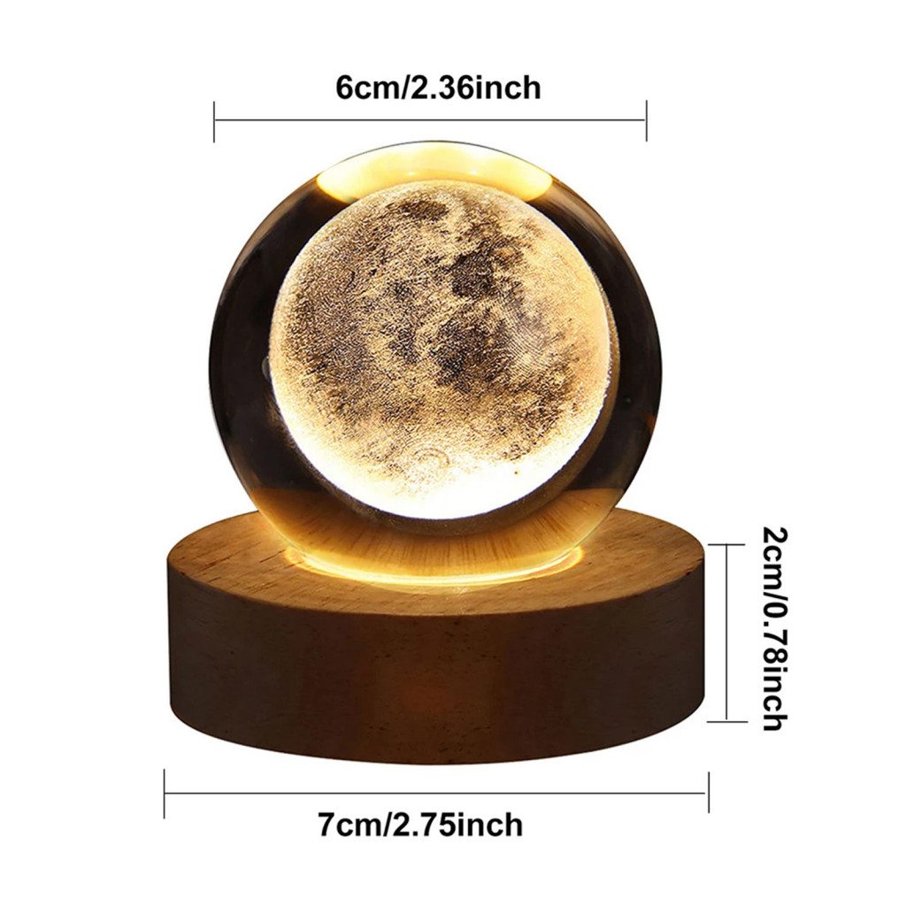3D Crystal Ball Night Lamp | Galaxy Planet LED Lamp | Aesthetic Home Décor, USB Rechargeable | Moon, Saturn & Galaxy Effect Light