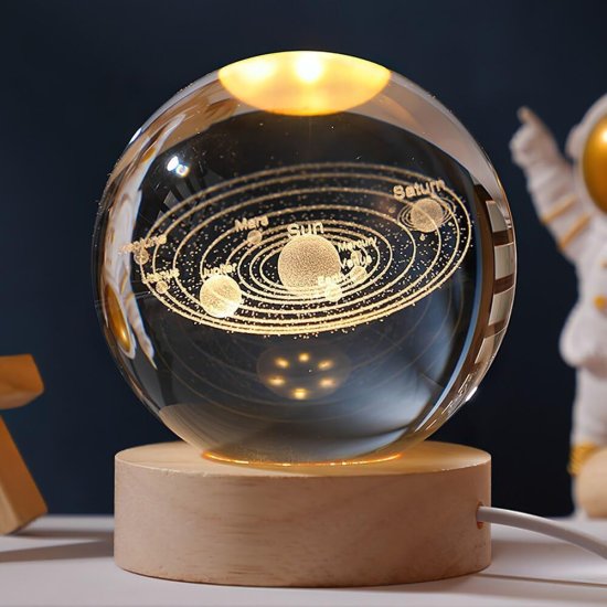 3D Crystal Ball Night Lamp | Galaxy Planet LED Lamp | Aesthetic Home Décor, USB Rechargeable | Moon, Saturn & Galaxy Effect Light