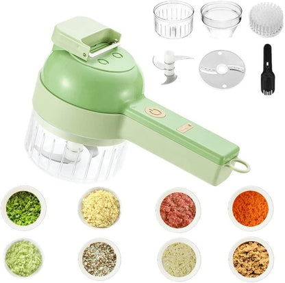 4-in-1 Portable Electric Vegetable Cutter Set | Wireless Mini Food Processor & Chopper | Stainless Steel Blades | For Garlic, Onion, Chili, Ginger, Meat & More