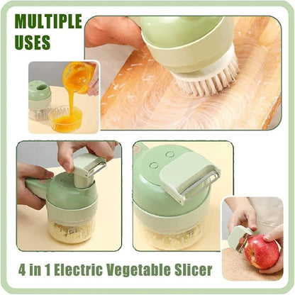 4-in-1 Portable Electric Vegetable Cutter Set | Wireless Mini Food Processor & Chopper | Stainless Steel Blades | For Garlic, Onion, Chili, Ginger, Meat & More