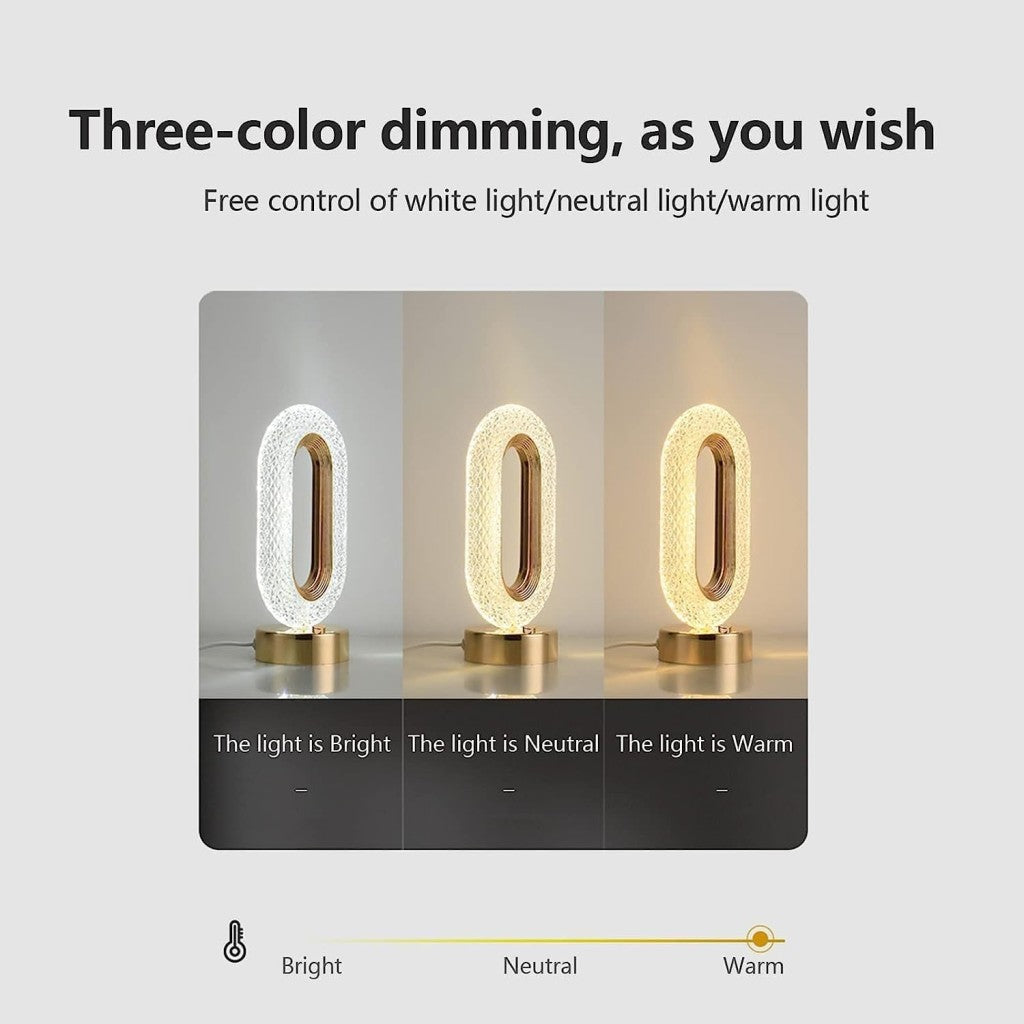 Oval Crystal Lamp – 3-Way Touch Dimmable LED Table Lamp | Gold Acrylic Diamond Light for Home Décor, Bedroom, Living Room & Gifting