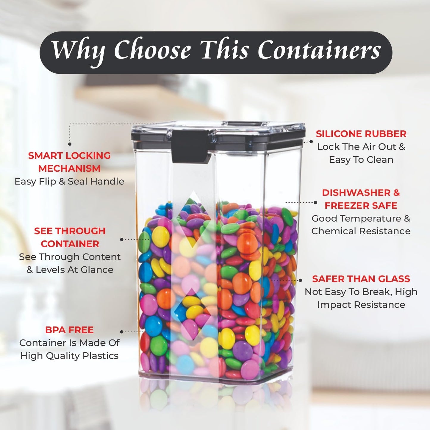 Premium Push Button Wall Mount Kitchen Storage Containers | 1200 ML Airtight, Transparent, Space-Saving Food Containers – Pack of 4 (Black)